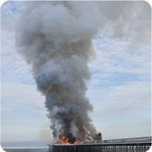 Weston pier on fire